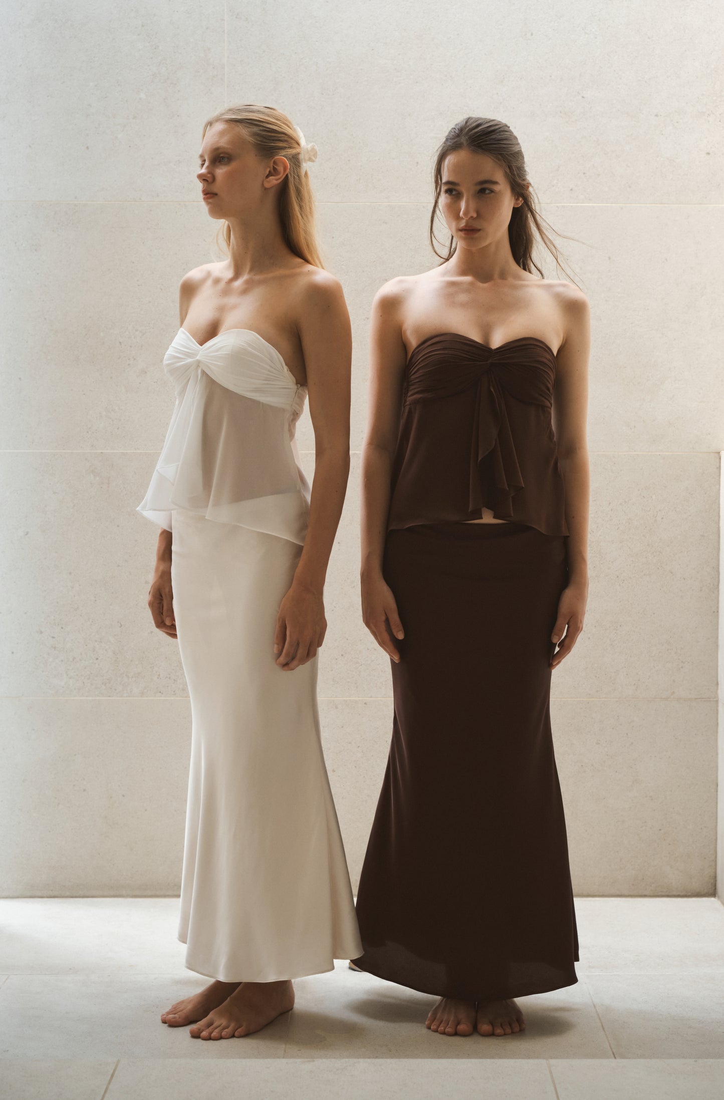 Low-Waisted Maxi Satin Skirt - Brown