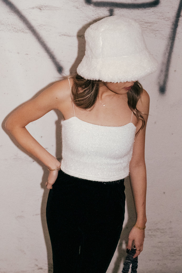Party Girl Glitter Cami Top - White