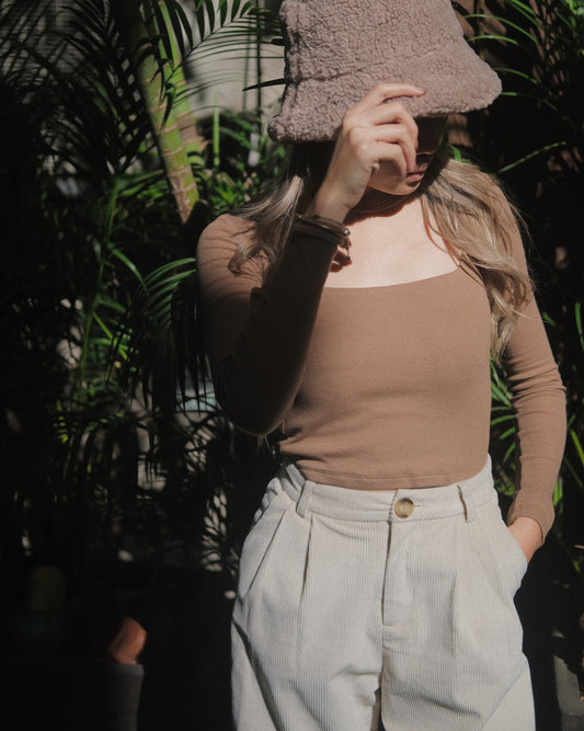 SALE - Double Layer Square Neck Top - Caramel