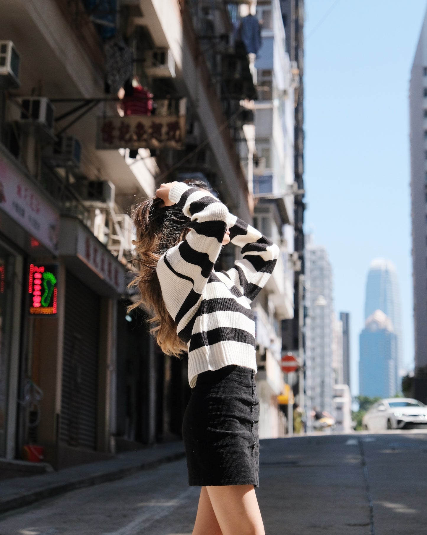 Stripes Polo Collar Oversized Sweater