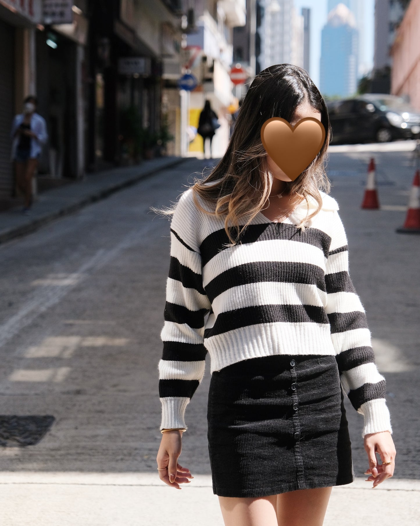 Stripes Polo Collar Oversized Sweater