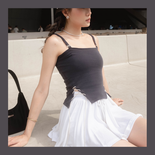 [ 韓國連線 🇰🇷 修腰綁繩背心 ! ] Mummy Tie Up Tank - Navy