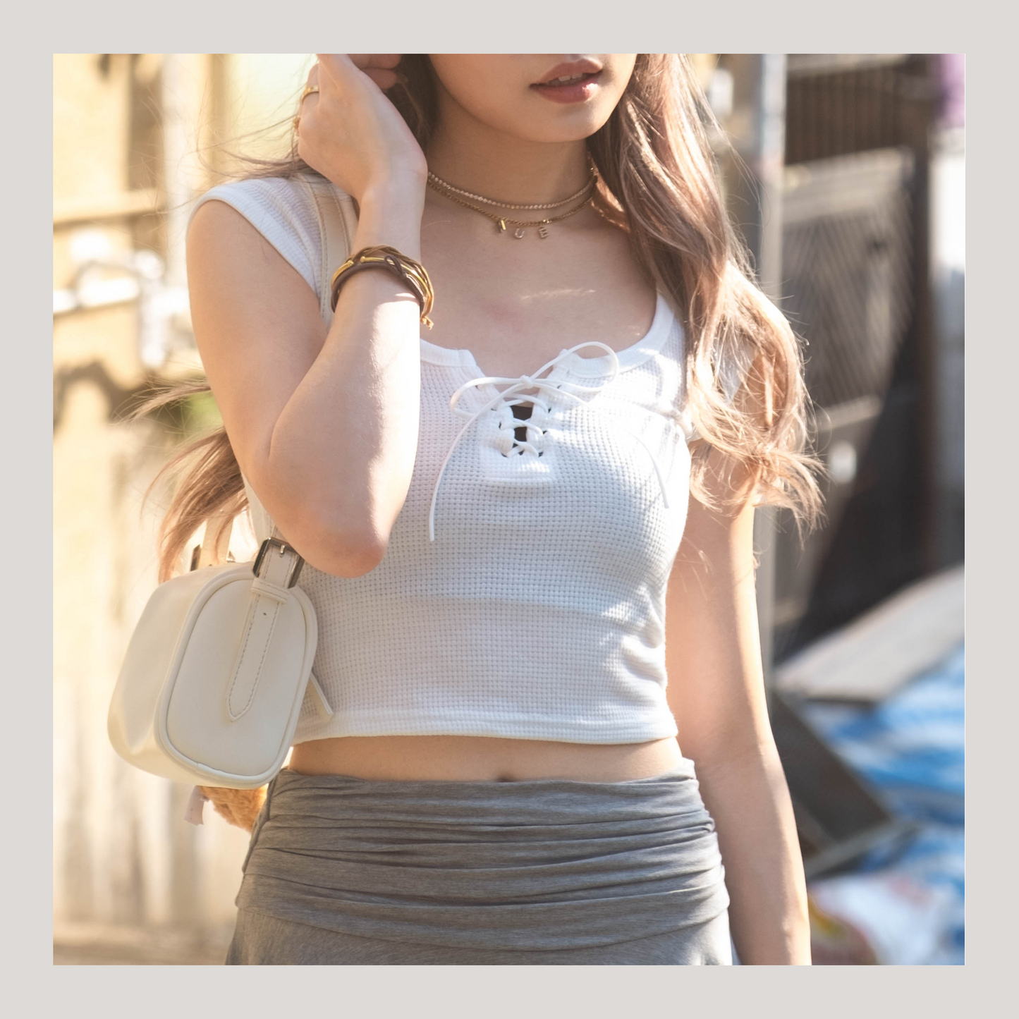 [ 簡約中的小性感 💖🪽 窩夫格親膚綁帶 top ]  Waffle Tie-Up Baby Tee - 3 colours
