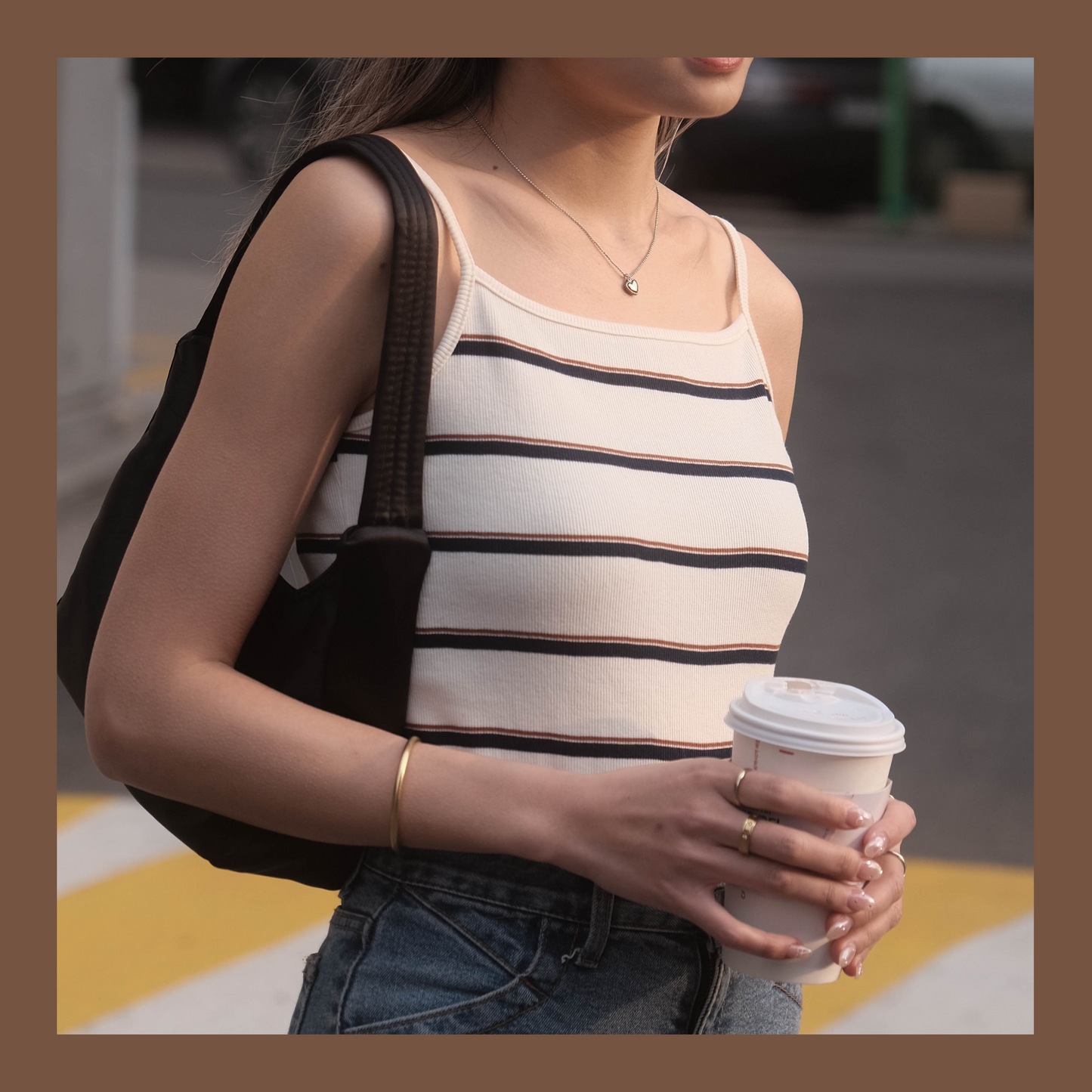 [ 韓國連線 🇰🇷 高級復古配色入膊背心 ] Hollywood Halter Tank Stripes - Ivory