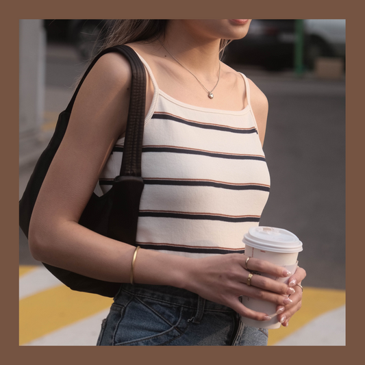 [ 韓國連線 🇰🇷 高級復古配色入膊背心 ] Hollywood Halter Tank Stripes - Ivory