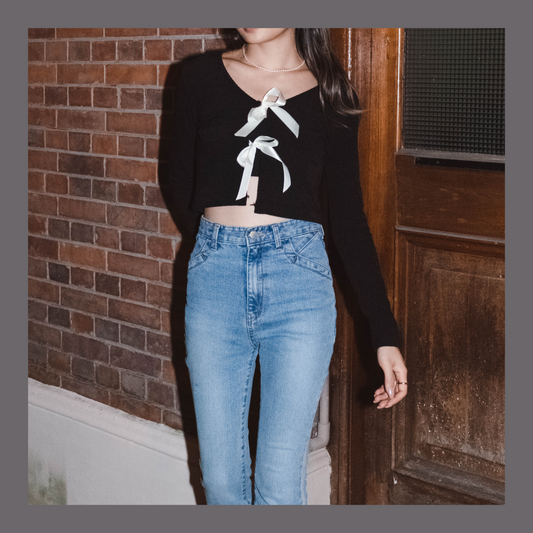 [ 回頭率UP! 絲帶蝴蝶結 top! ] Double Ribbon Long Sleeve Top