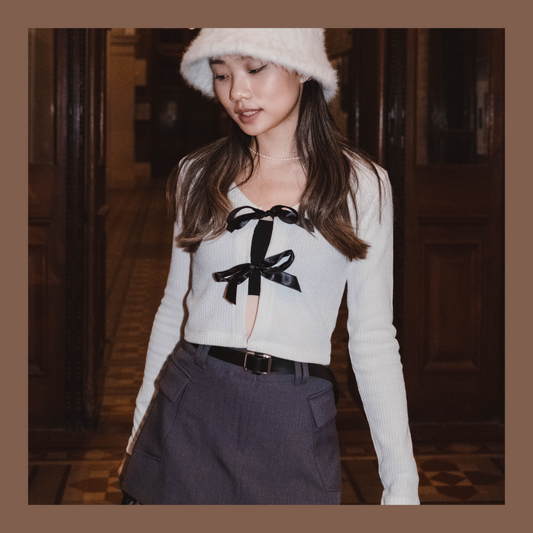 [ 回頭率UP! 絲帶蝴蝶結 top! ] Double Ribbon Long Sleeve Top
