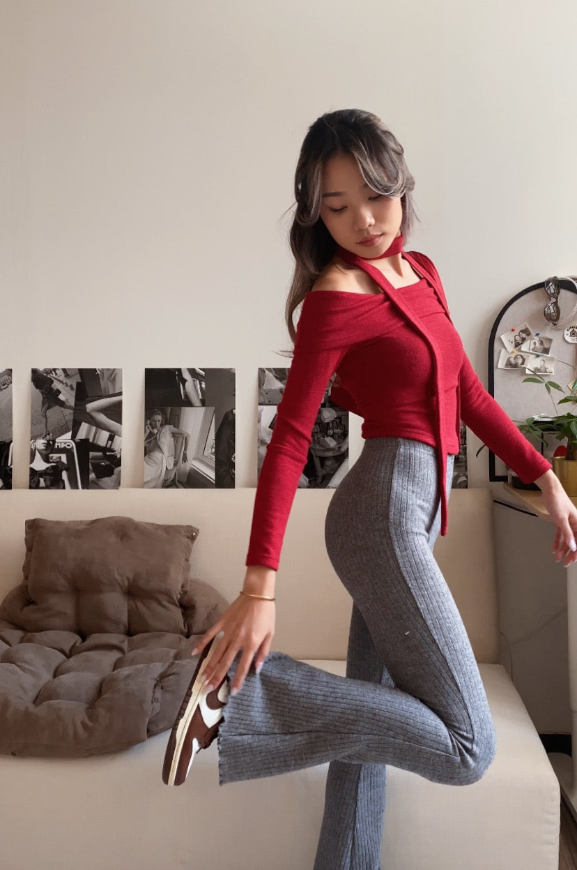 [ 低調地搶眼~] Ruched Off Shoulder Skinny Scarf Top - 2 colours