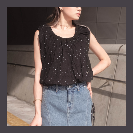 [ 韓國連線 🇰🇷 清涼感~ 波點泡泡 top ] Dot Dot Bubble Top - Black