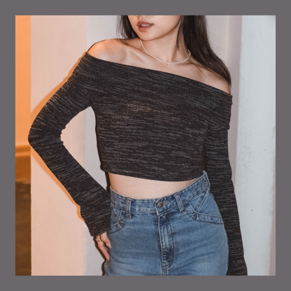 [ 氣質 get~ 混針針織一字膊 ] Low Key Off Shoulder Long Sleeve Top