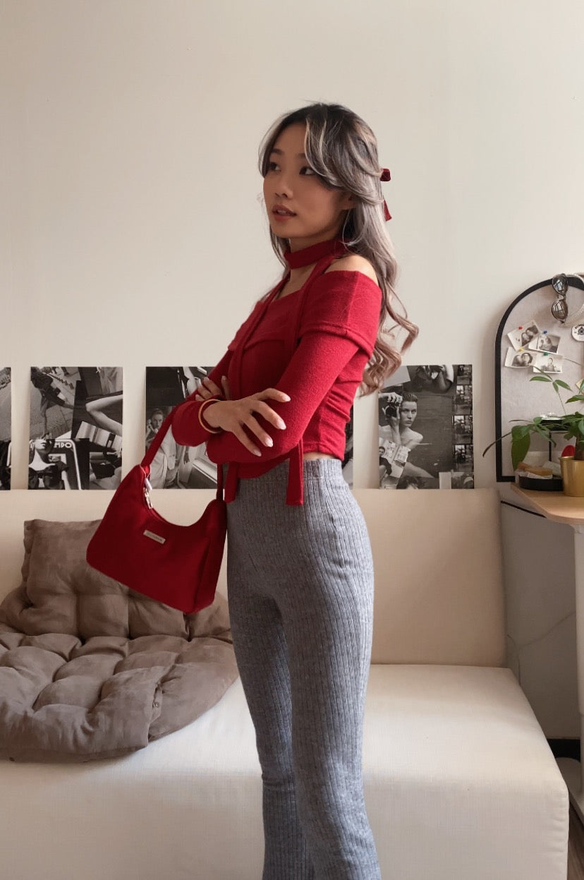 [ 低調地搶眼~] Ruched Off Shoulder Skinny Scarf Top - 2 colours