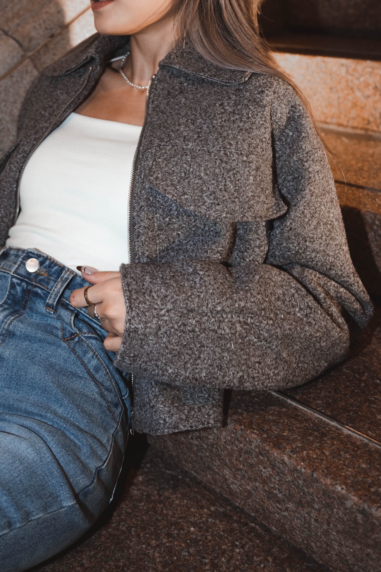 [ 高級感! 簡約灰 Tone 外套 ] Grey Tone Bumper Jacket