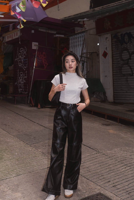 [ 輕量版 ! 直筒闊腳皮褲 ] Lightweight Faux Leather Wide Leg Pants
