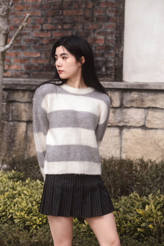 [ 棉花糖橫間冷衫 ] So Soft Sweetie Sweater Stripes - Grey