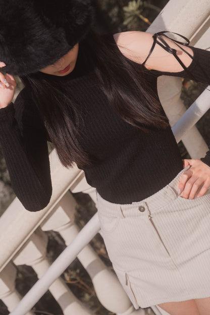 [ 必入手! 綁帶蝴蝶結針織 top ] Bow On Hand Top - Black