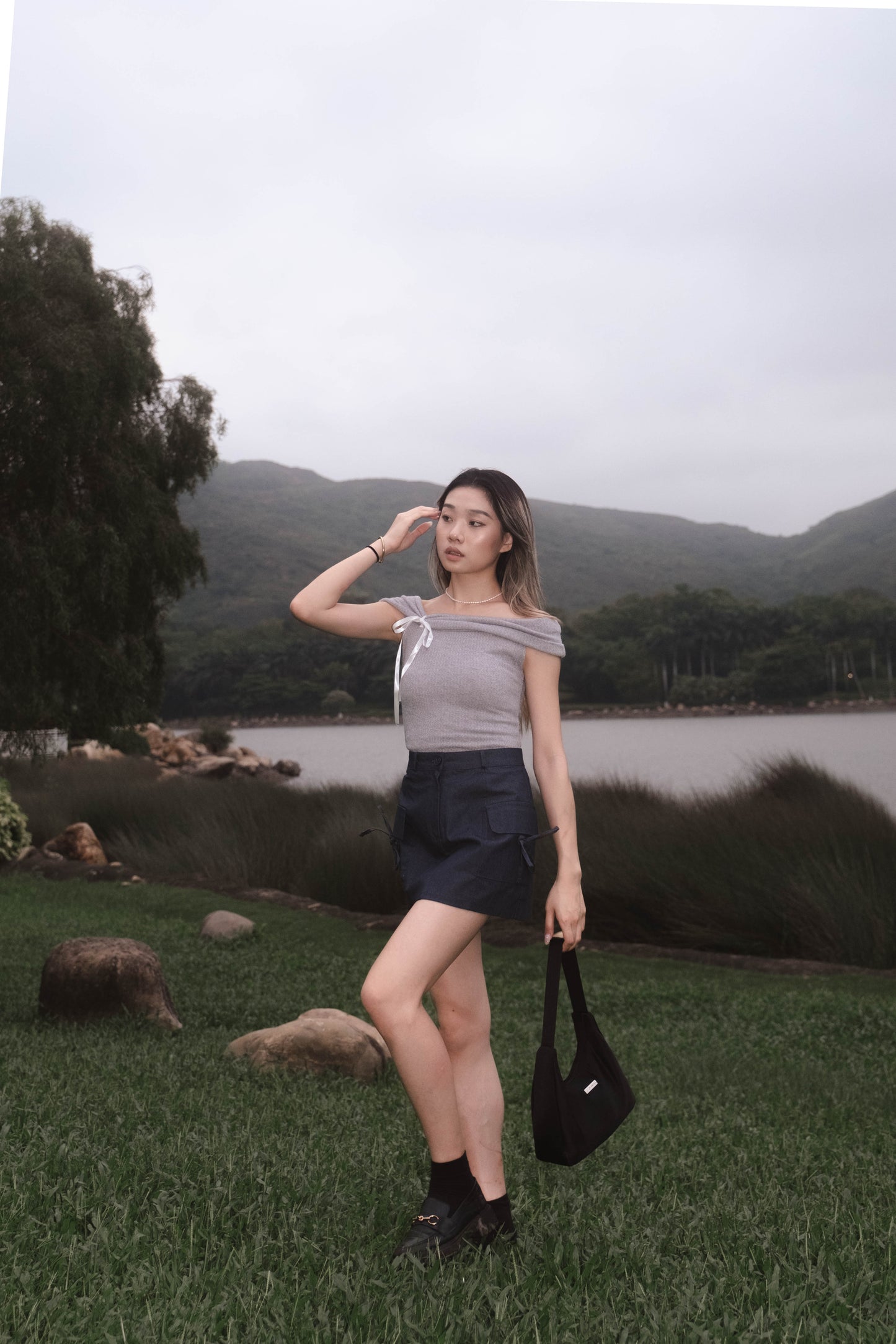 [ 透薄透氣~ 綁帶蝴蝶結 Off Shoulder Top ] Ribbon Bow Sheer Knit Off Shoulder Top - 3 colours