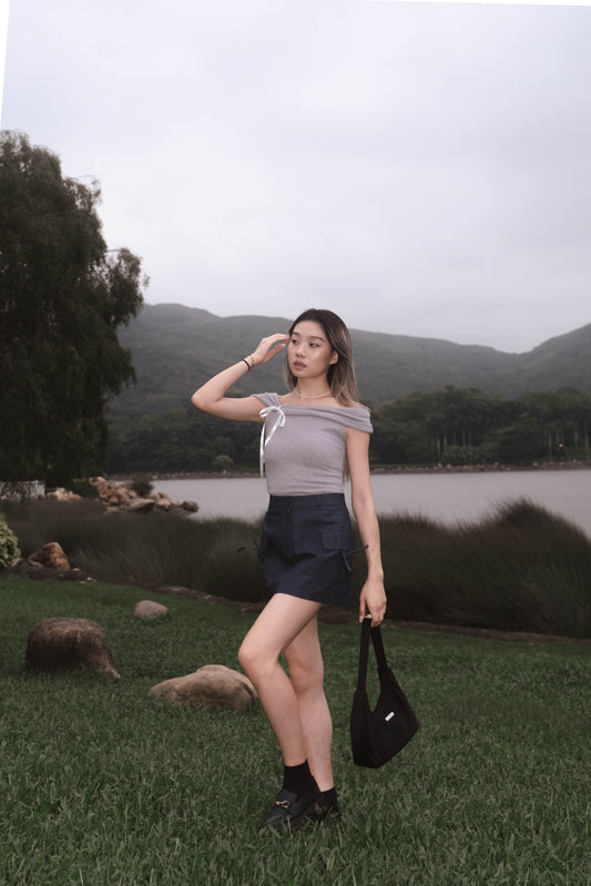 [ 透薄透氣~ 綁帶蝴蝶結 Off Shoulder Top ] Ribbon Bow Sheer Knit Off Shoulder Top - 3 colours