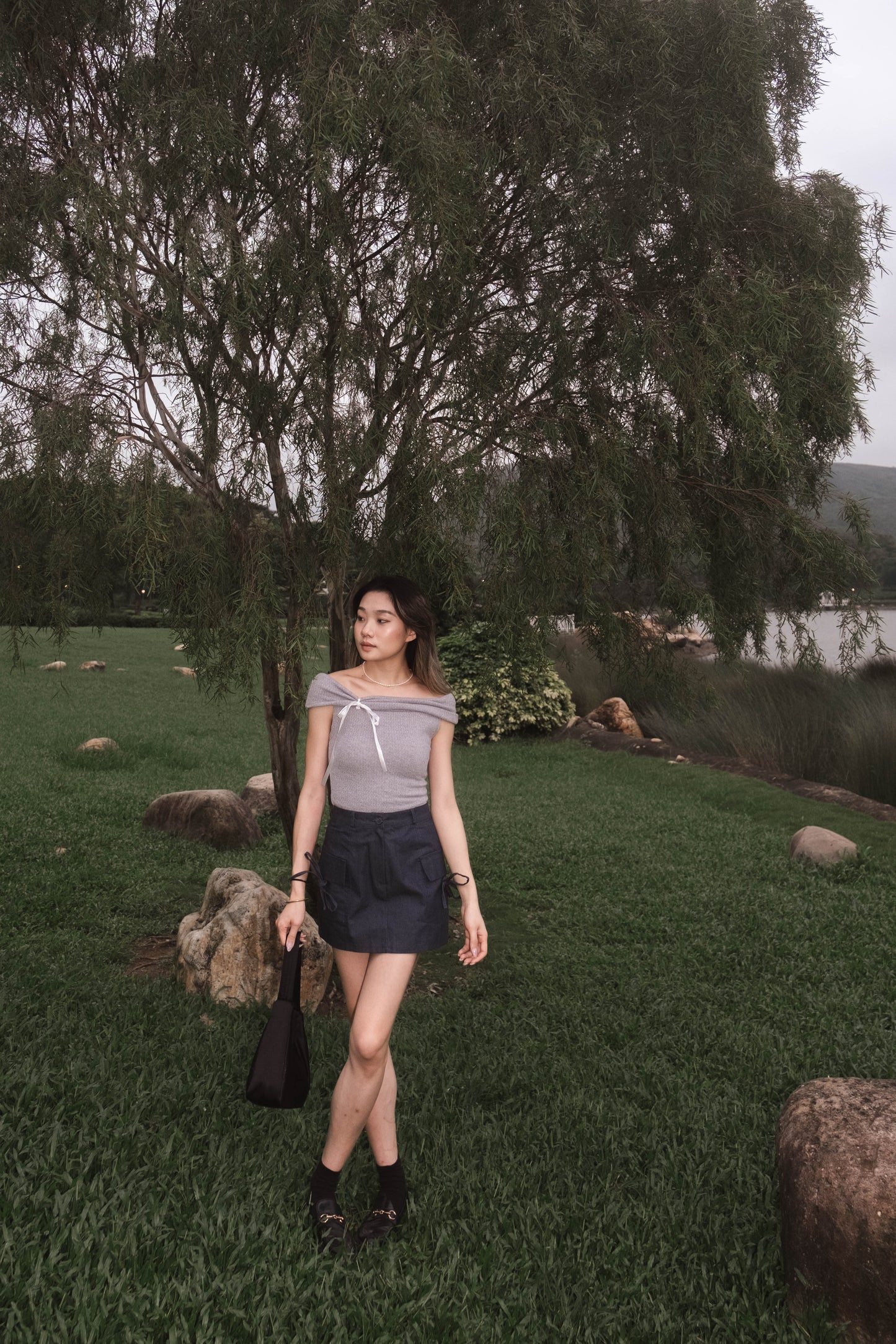 [ 透薄透氣~ 綁帶蝴蝶結 Off Shoulder Top ] Ribbon Bow Sheer Knit Off Shoulder Top - 3 colours
