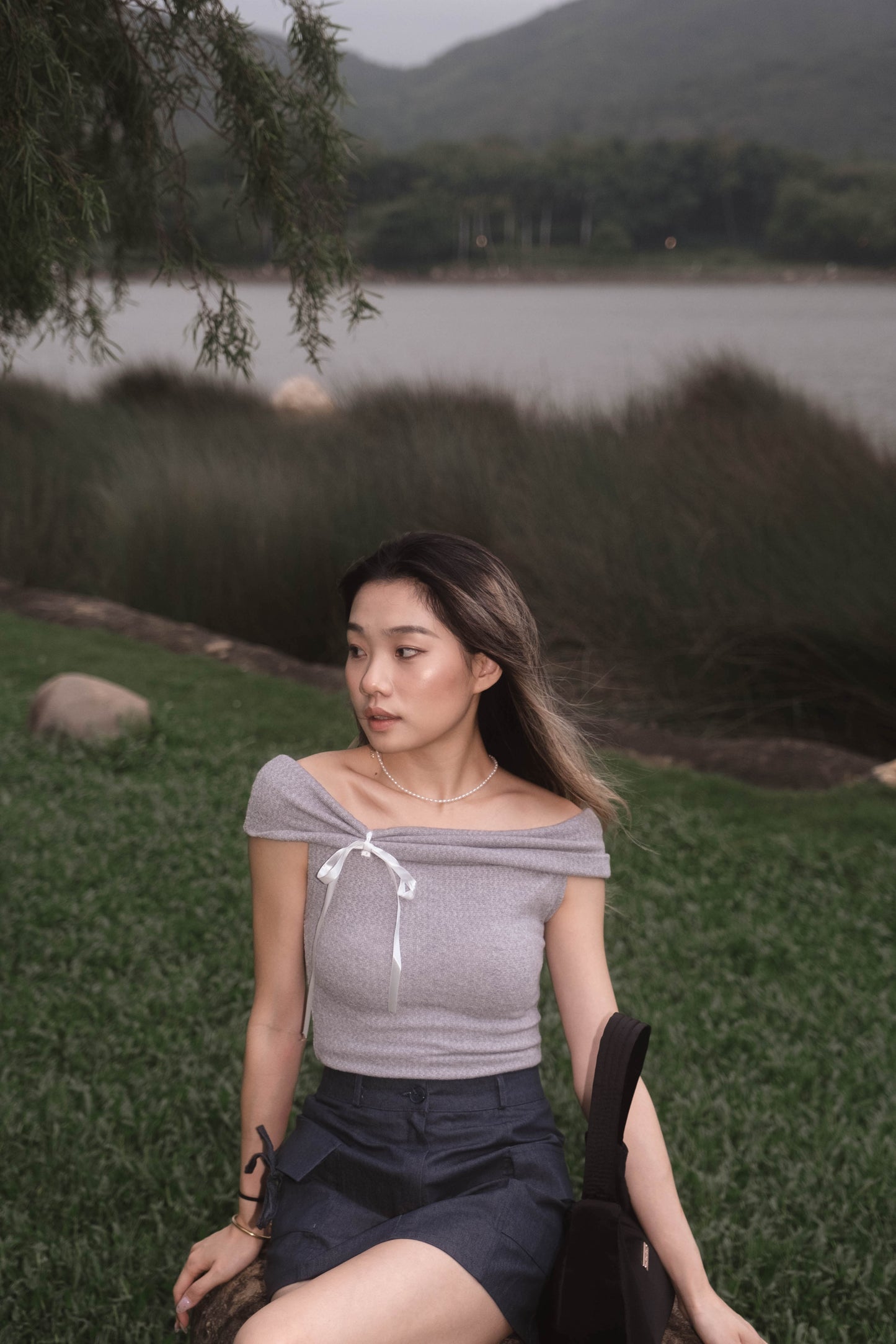 [ 透薄透氣~ 綁帶蝴蝶結 Off Shoulder Top ] Ribbon Bow Sheer Knit Off Shoulder Top - 3 colours