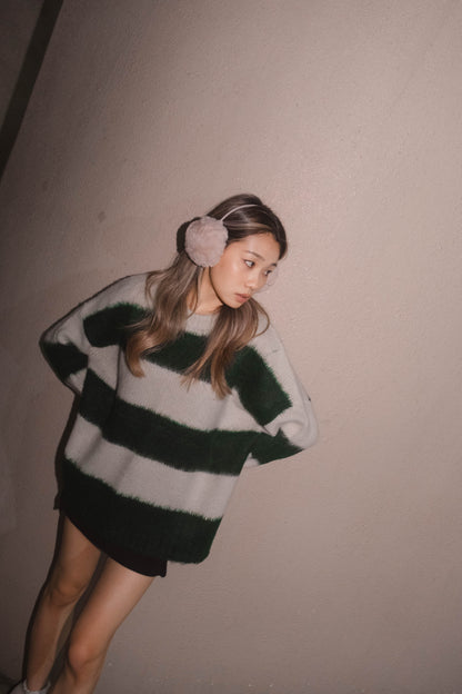 [ 重磅! 毛毛針織粗間 top ] Greenland Oversized Fluffy Sweater Stripes