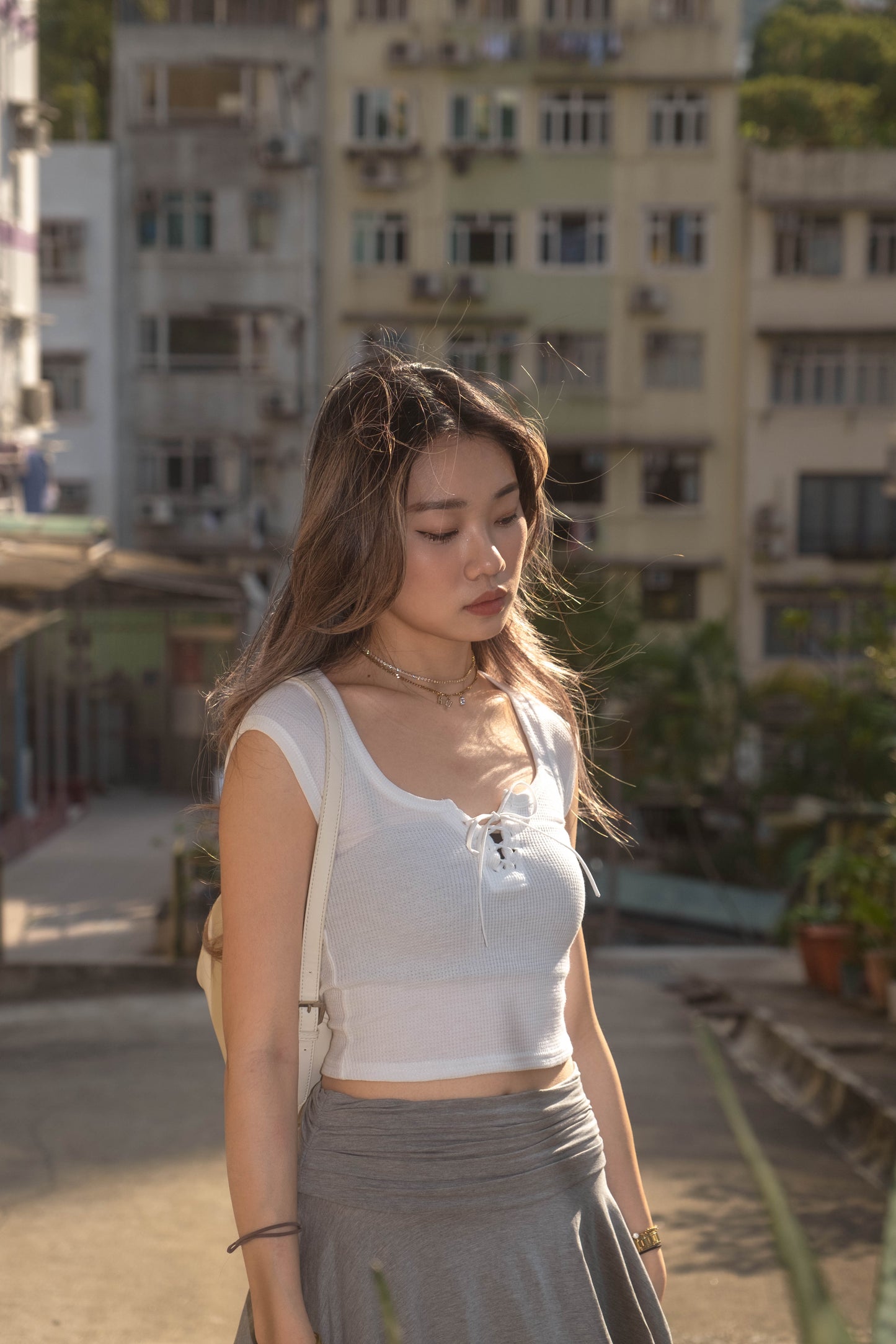 [ 簡約中的小性感 💖🪽 窩夫格親膚綁帶 top ]  Waffle Tie-Up Baby Tee - 3 colours