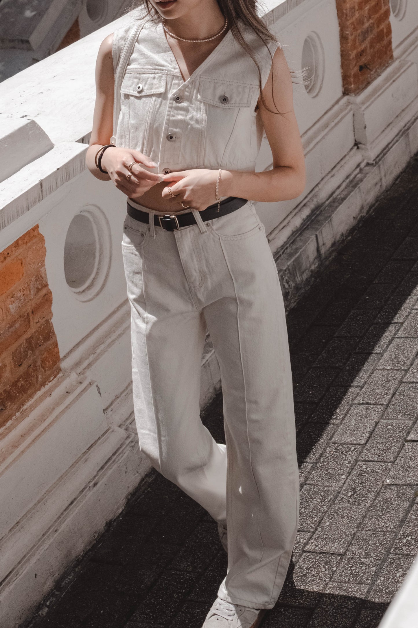 [ 高級感~ 象牙白高腰直筒褲 ] White House High-waist Straight Jeans