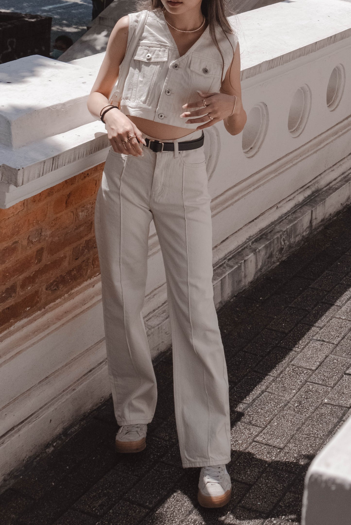 [ 高級感~ 象牙白高腰直筒褲 ] White House High-waist Straight Jeans
