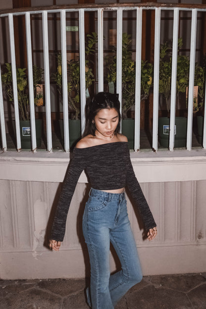 [ 氣質 get~ 混針針織一字膊 ] Low Key Off Shoulder Long Sleeve Top