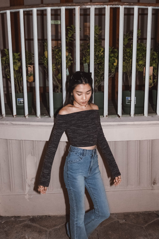 [ 氣質 get~ 混針針織一字膊 ] Low Key Off Shoulder Long Sleeve Top