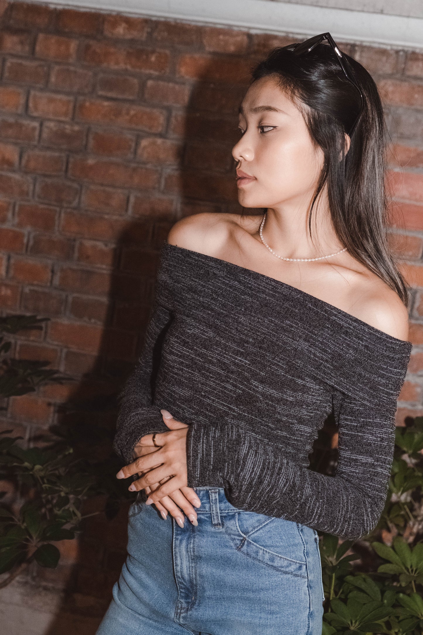 [ 氣質 get~ 混針針織一字膊 ] Low Key Off Shoulder Long Sleeve Top