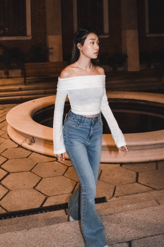 [ 氣質 get~ 混針針織一字膊 ] Low Key Off Shoulder Long Sleeve Top