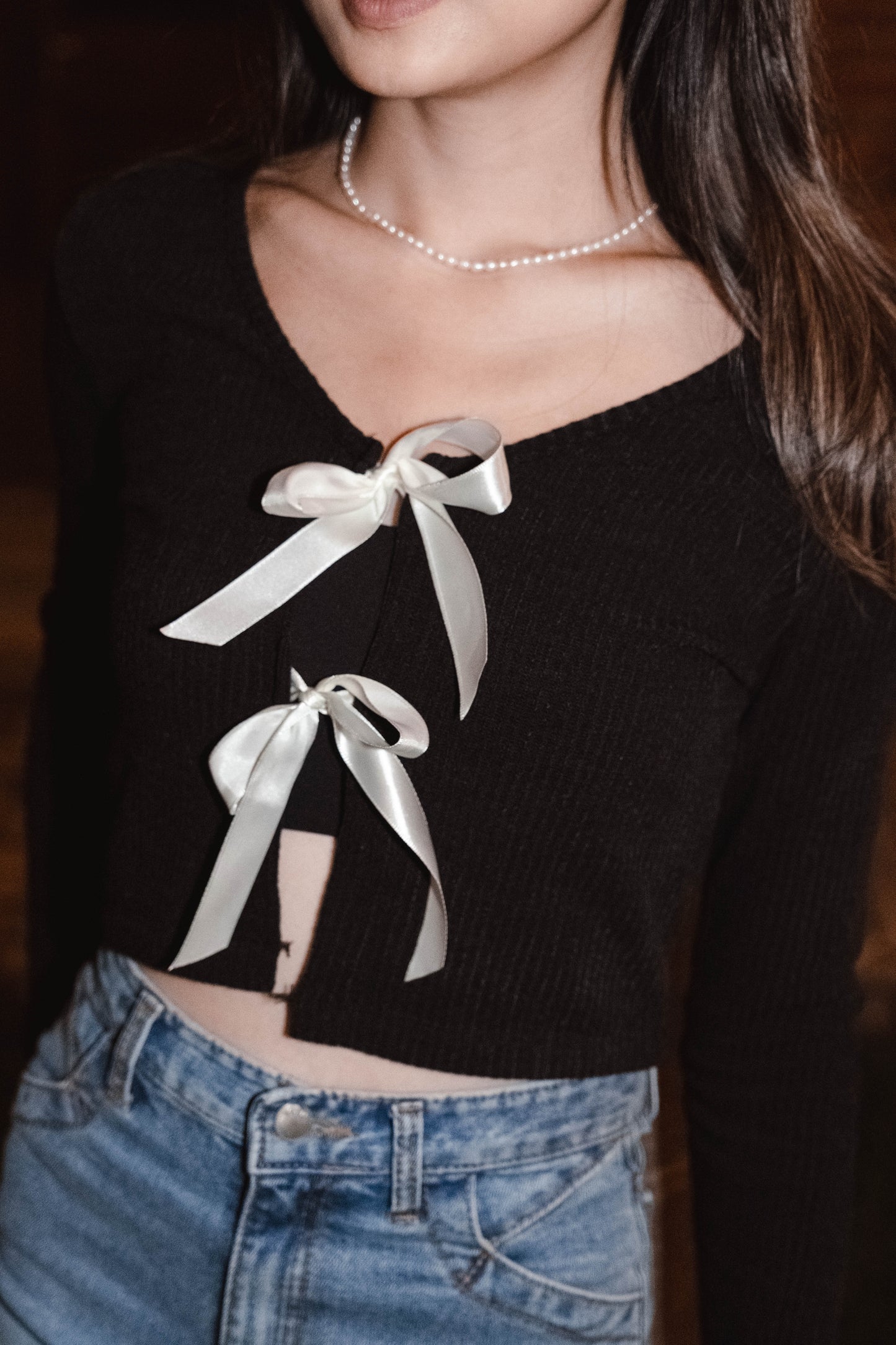 [ 回頭率UP! 絲帶蝴蝶結 top! ] Double Ribbon Long Sleeve Top