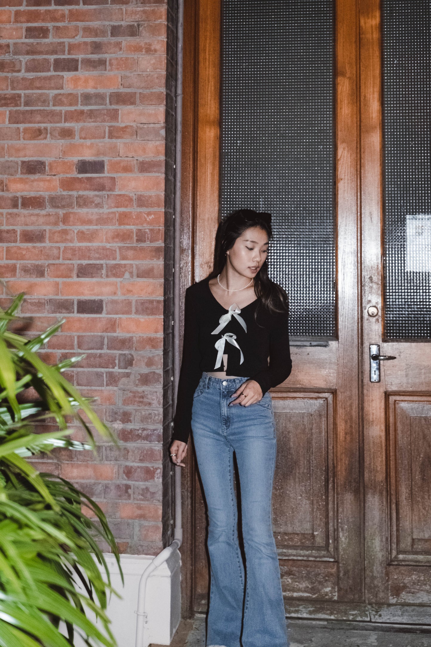 [ 回頭率UP! 絲帶蝴蝶結 top! ] Double Ribbon Long Sleeve Top