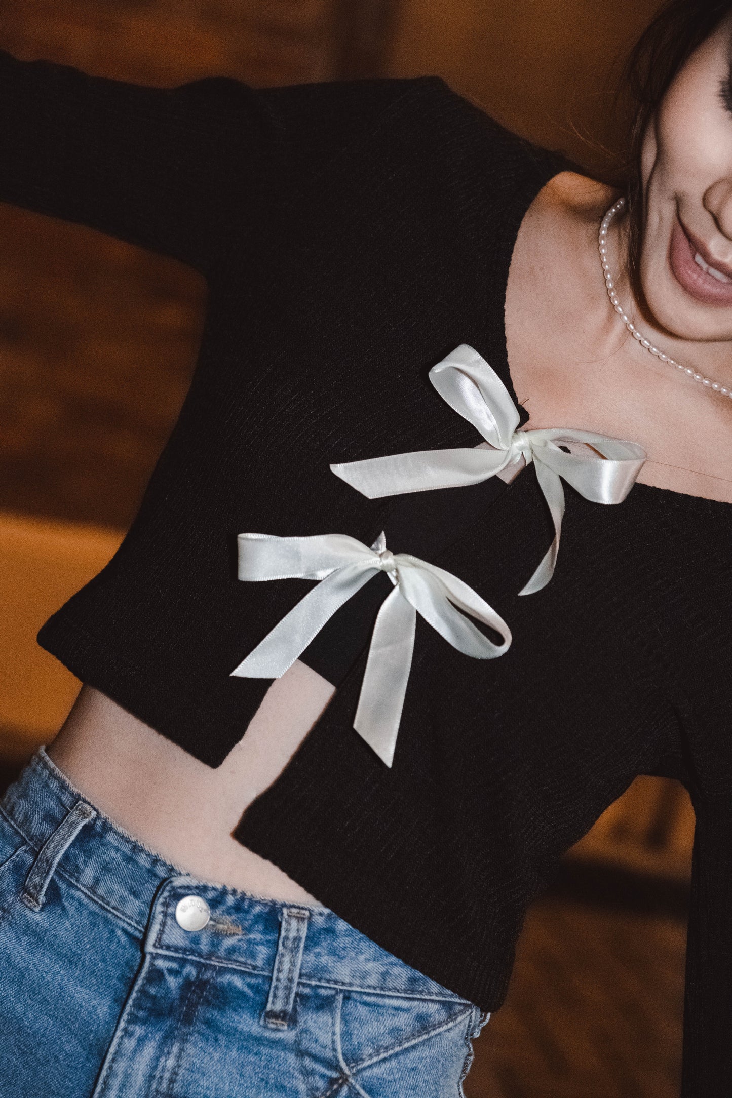 [ 回頭率UP! 絲帶蝴蝶結 top! ] Double Ribbon Long Sleeve Top