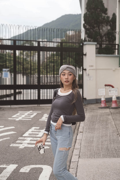 [ 有驚喜! 假兩件簡約 Top ] Long Sleeve Layering Tee - 3 colours