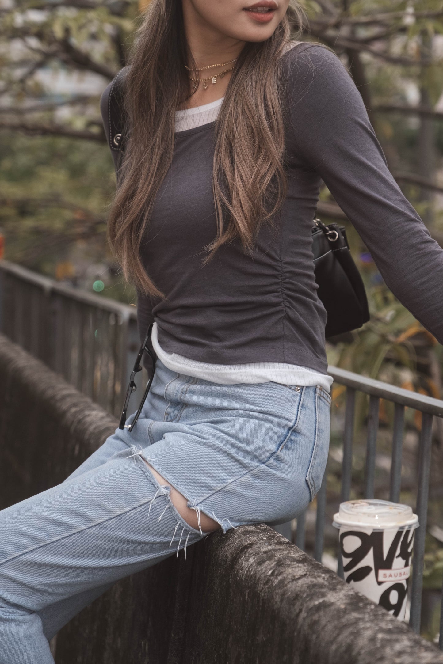 [ 有驚喜! 假兩件簡約 Top ] Long Sleeve Layering Tee - 3 colours