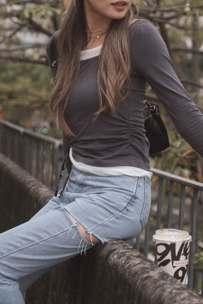 [ 有驚喜! 假兩件簡約 Top ] Long Sleeve Layering Tee - 3 colours