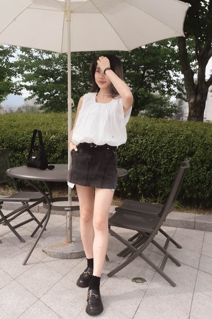 [ 韓國連線 🇰🇷 清涼感~ 波點泡泡 top ]  Dot Dot Bubble Top - White