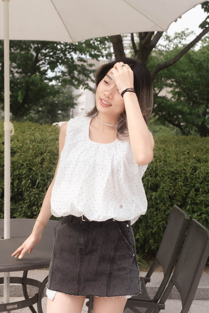 [ 韓國連線 🇰🇷 清涼感~ 波點泡泡 top ]  Dot Dot Bubble Top - White