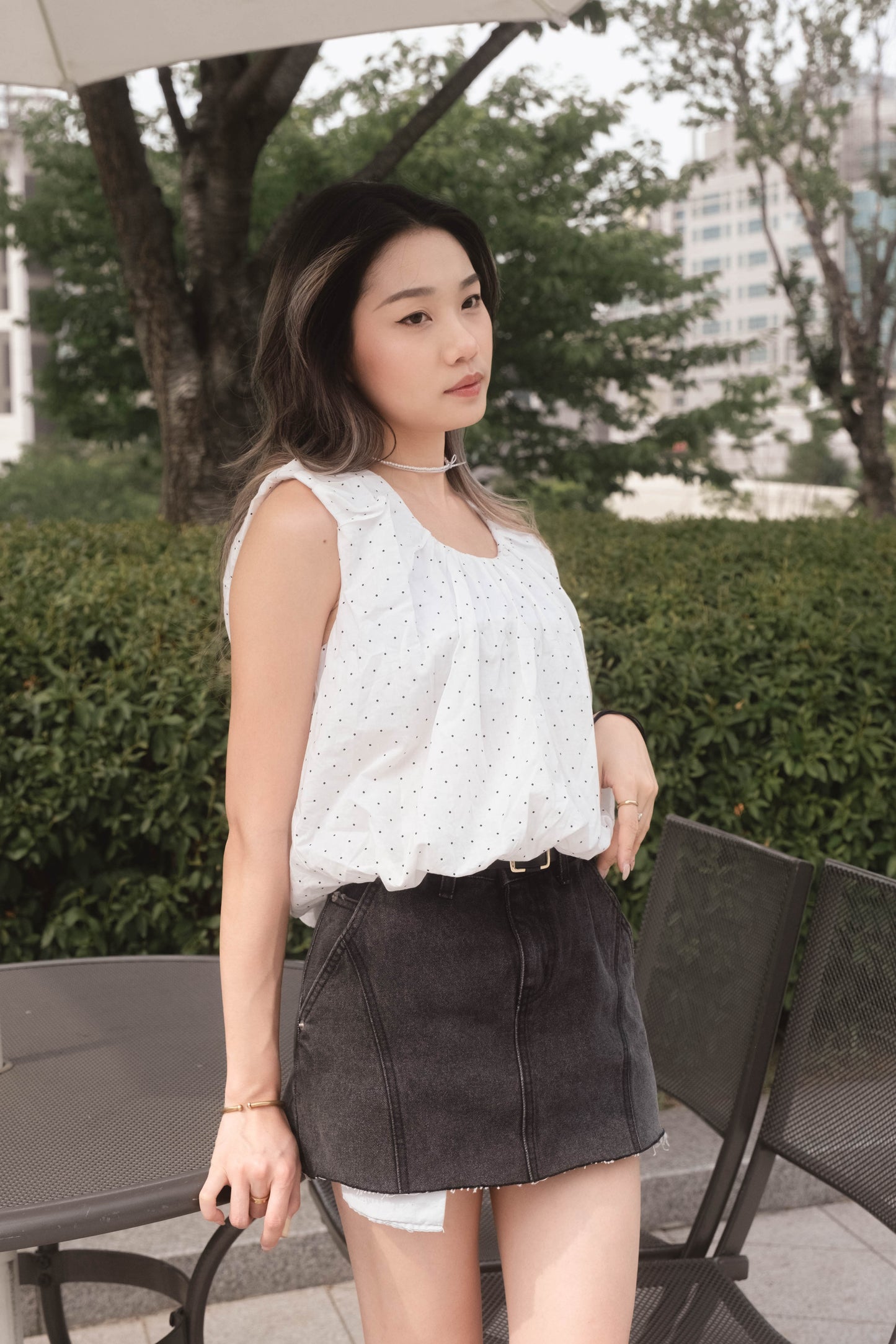 [ 韓國連線 🇰🇷 清涼感~ 波點泡泡 top ]  Dot Dot Bubble Top - White