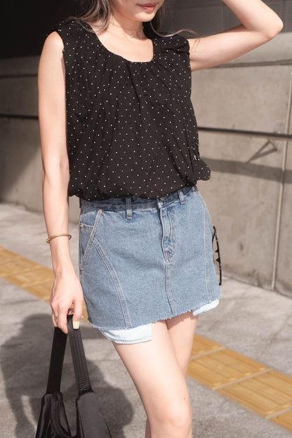 [ 韓國連線 🇰🇷 清涼感~ 波點泡泡 top ] Dot Dot Bubble Top - Black
