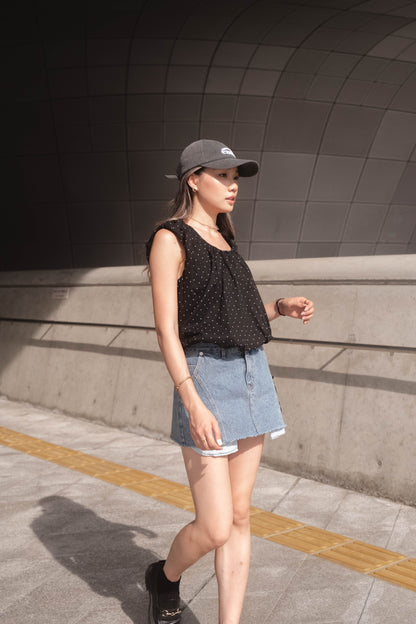 [ 韓國連線 🇰🇷 清涼感~ 波點泡泡 top ] Dot Dot Bubble Top - Black
