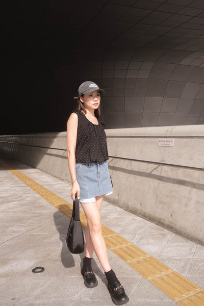 [ 韓國連線 🇰🇷 清涼感~ 波點泡泡 top ] Dot Dot Bubble Top - Black