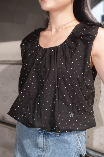[ 韓國連線 🇰🇷 清涼感~ 波點泡泡 top ] Dot Dot Bubble Top - Black