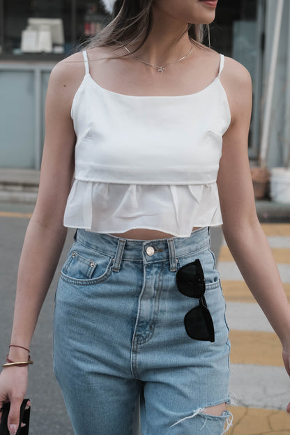 [ 韓國連線 🇰🇷 夏日必備飄飄吊帶~ ] Silky Ruffle Cami Mini Top