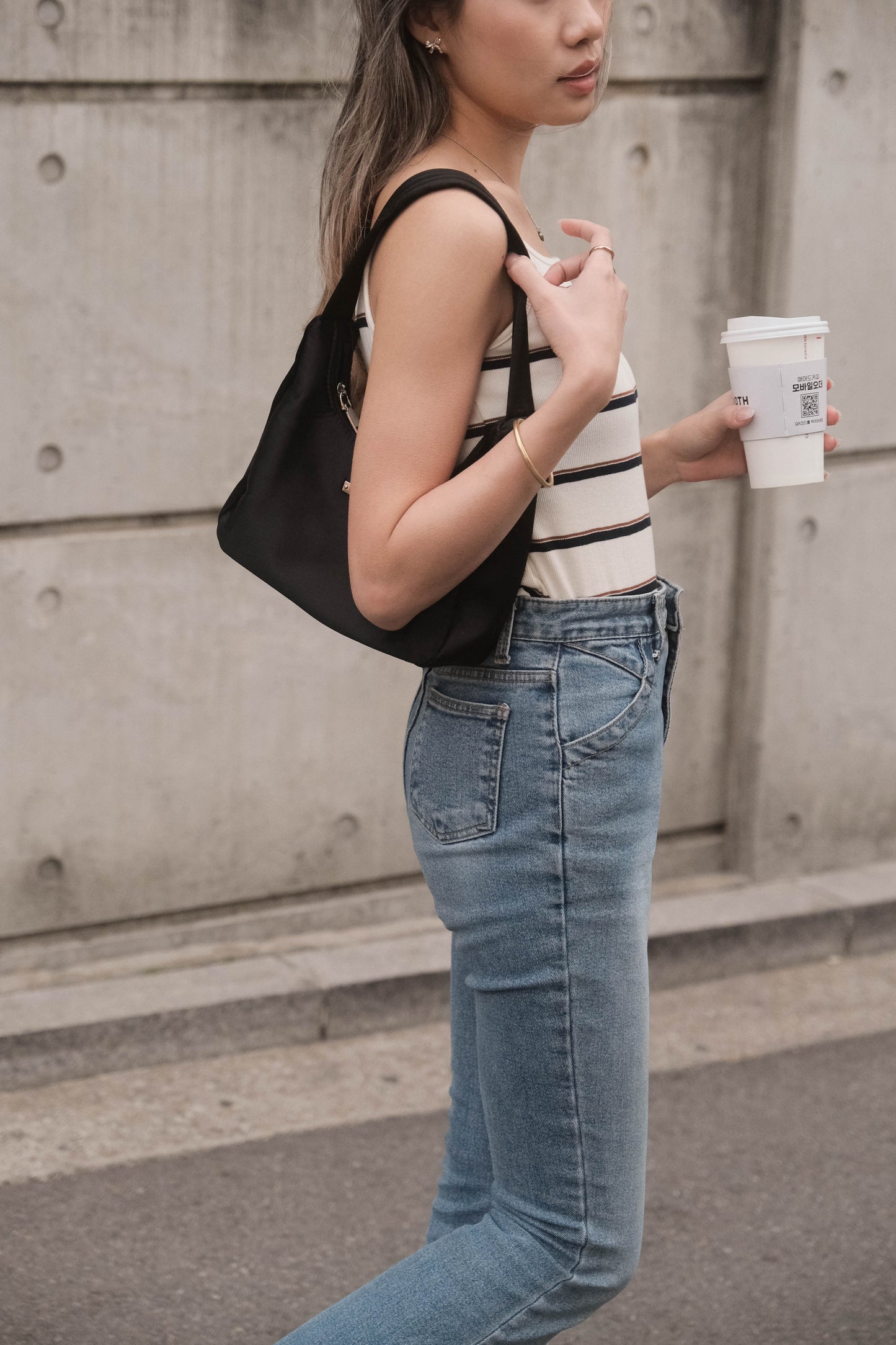[ 韓國連線 🇰🇷 高級復古配色入膊背心 ] Hollywood Halter Tank Stripes - Ivory
