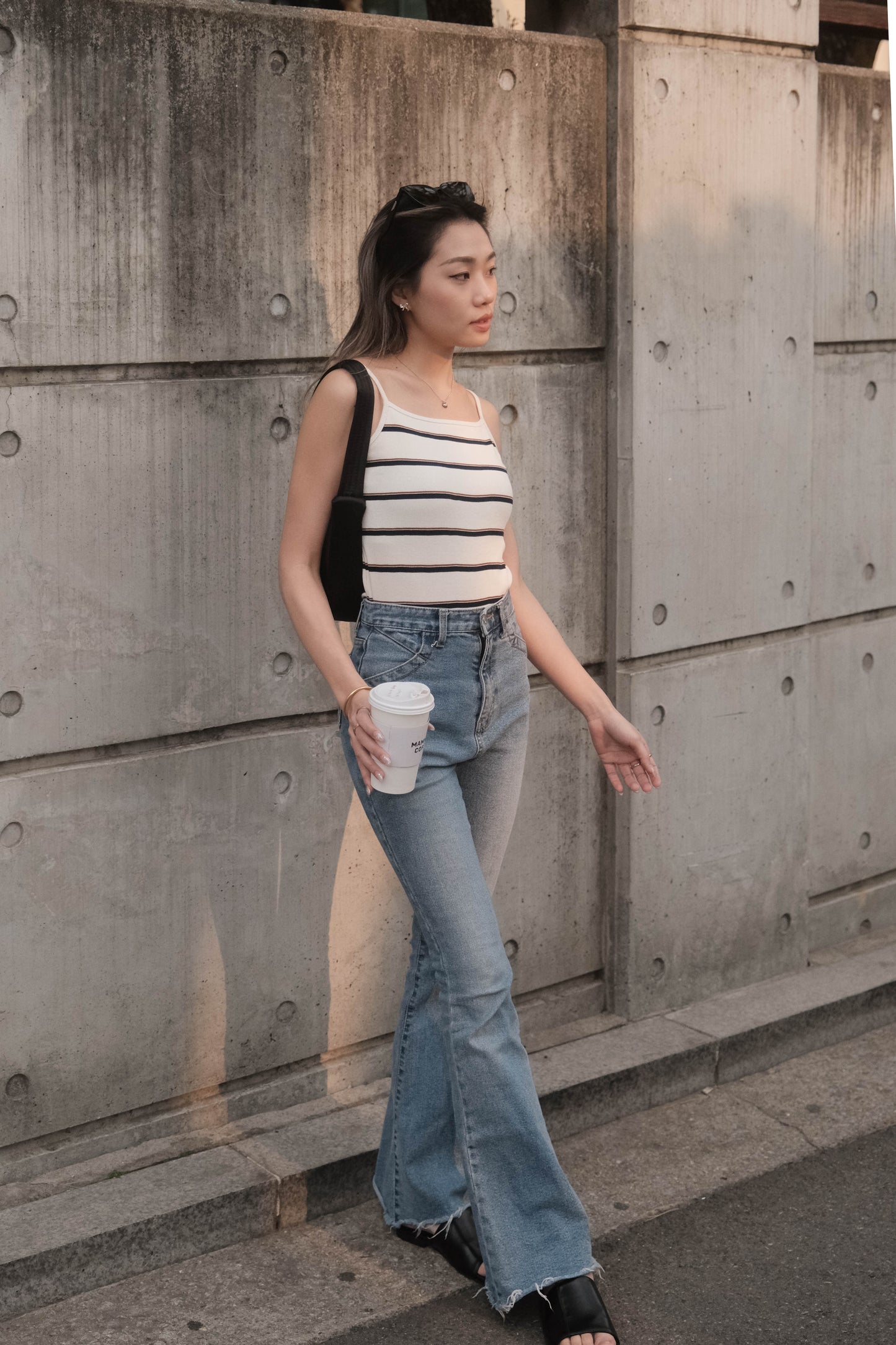 [ 韓國連線 🇰🇷 高級復古配色入膊背心 ] Hollywood Halter Tank Stripes - Ivory