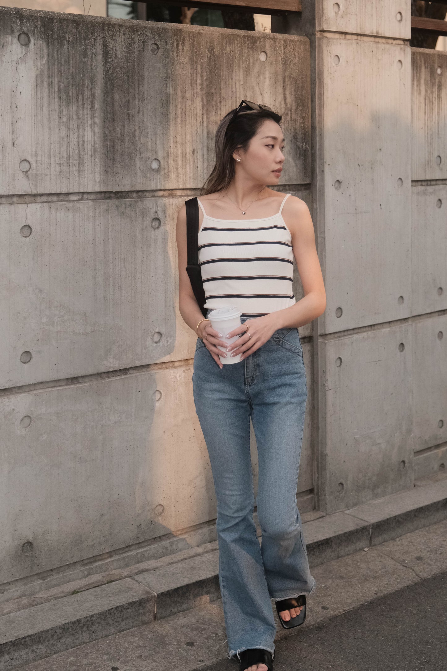 [ 韓國連線 🇰🇷 高級復古配色入膊背心 ] Hollywood Halter Tank Stripes - Ivory