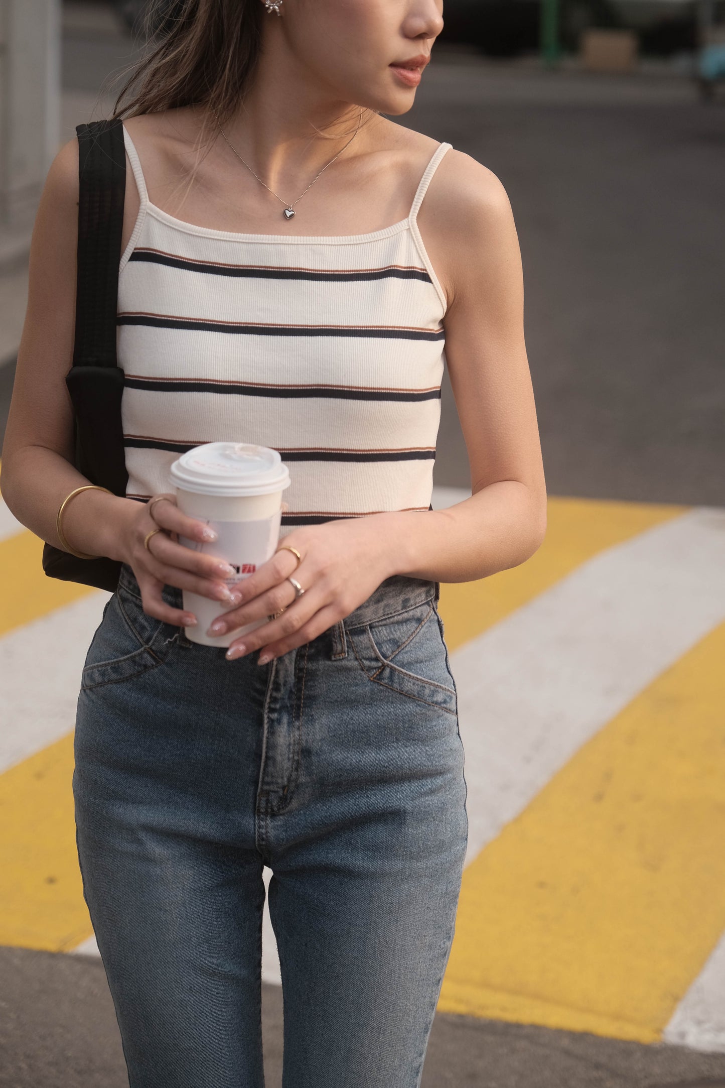 [ 韓國連線 🇰🇷 高級復古配色入膊背心 ] Hollywood Halter Tank Stripes - Ivory