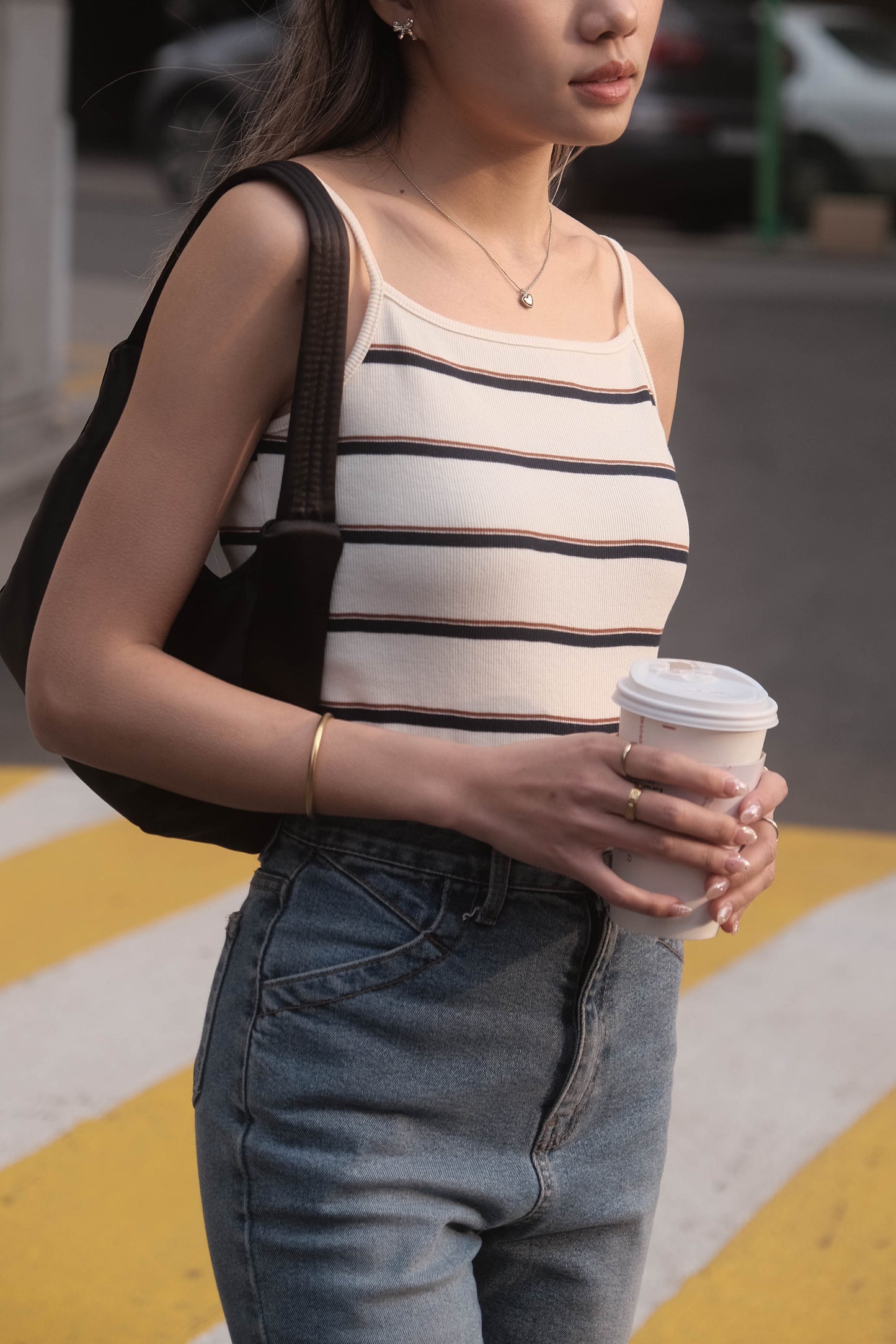 [ 韓國連線 🇰🇷 高級復古配色入膊背心 ] Hollywood Halter Tank Stripes - Ivory